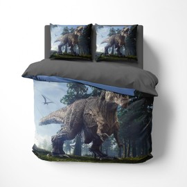 FEBE 3D Bed Linen T-Rex Duvet Cover Set 135 x 200 cm + Pillowcase 80 x 80 cm Reversible Bed Linen 2-Piece with Zip