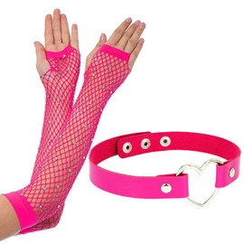 HINFHI 1 Pair Of Mesh Gloves And 1 Piece Collar, Creative Shiny Gloves, Clothing Accessories, Retro Personality Gloves.