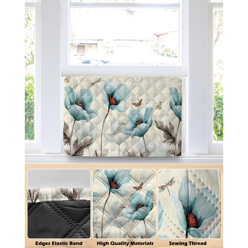 Spring Indoor Air Conditioner Covers, Retro Turquoise Flowers Floral Butterfly