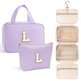 YOOLIFE Kids Toiletry Bag Initial Makeup Bag for Teen Girls - Birthday Gifts for 7 8 9 10 11 12 13 14 15 16 17 18 Year Old Girls, Teen Girl Gifts Trendy Stuff - Letter L, Purple