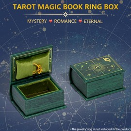UINSUE Vintage Magic Book-Shaped Ring Box Starry Sky Pattern PU Leather with Magnetic Closure for Proposal Engagement Gift (Green)