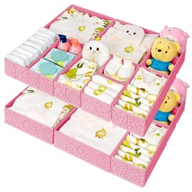 Easortm Drawer Organizer Clothes - 18 Pack Dresser Organizer for Nursery, Foldable Sock Underwear Organizer, Baby Drawer Organizer, Small Fabric Storage Bins for Dresser Drawer, Pink