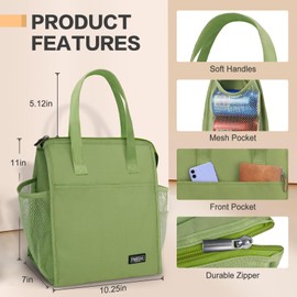 Fmeida Insulated Lunch Bag Women - Leakproof Womens Lunch Bag Tote Reusable Lunch Bags Large Aesthetic Lunch Bag Multipocket Cooler Lunch Bag for Work Hiking Beach Picnic | Light Green