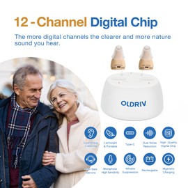 Oldriv Rechargeable Hearing Aids for Adults Seniors, 1 Pair Completely-in-Canal (CIC) Hearing Aids for Adults Seniors Rechargeable OTC Hearing Aids Beige