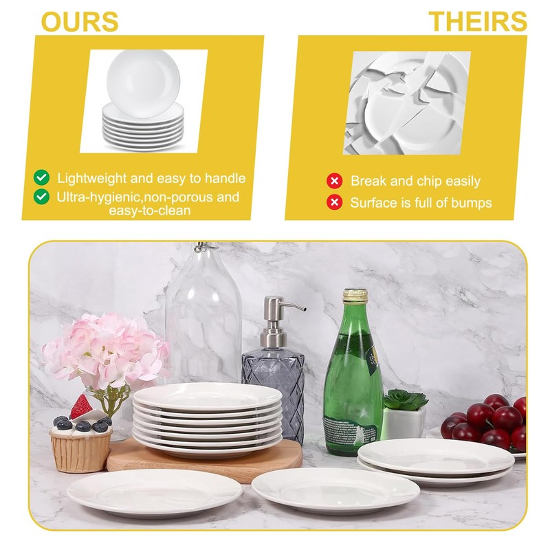 8 Pack Ceramic Dessert Plates, 6 Inch, Round, White