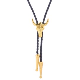 HUABOLA CALYN Native American Bolo tie Rodeo Cowboy Leather Necktie Western Bolo ties for Men Women (1# Skull Gold)
