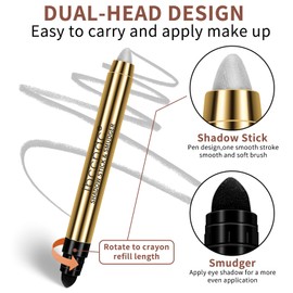 Cream Shimmer Eye Shadow Stick - Dual-Ended Waterproof Shimmer Eyeshadow Stick Highlighting Pigmented Shiny Eyeshadow Pencil for Sensitive Eyes Makeup (1#)