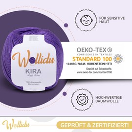 Wollidu Kira 100% Cotton for Knitting and Crocheting 4 x 50 g Set Crochet Yarn Knitting Yarn - Purple