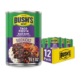 BUSH'S BEST 15.1 oz Canned Taco Fiesta Black Beans, Source of Protein and Fiber, Low Fat, Gluten Free, (Pack of 12)