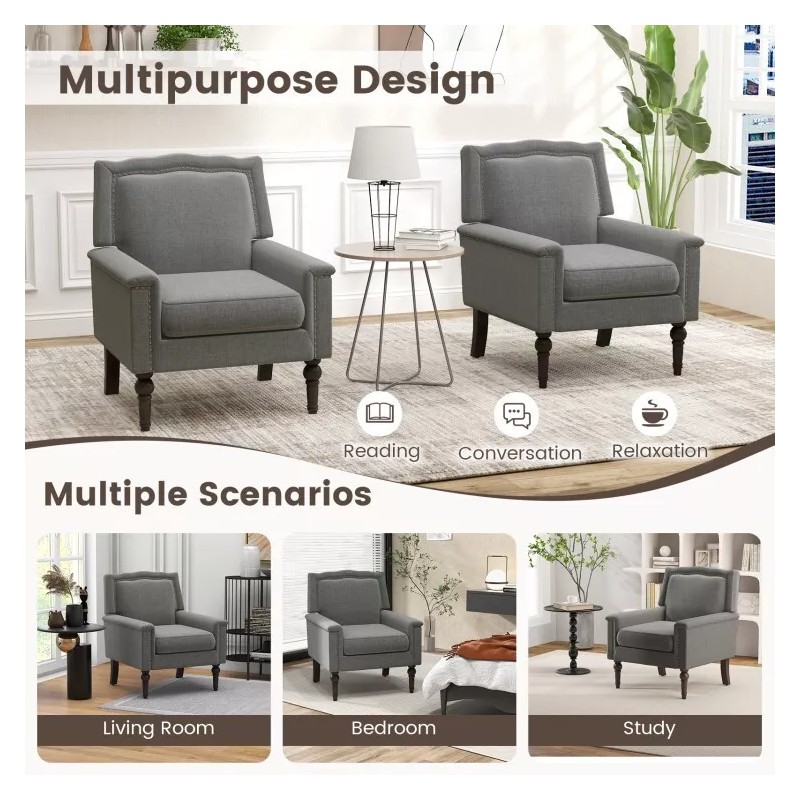COSTWAY Modern Armchair Upholstered Living Room Chair w/Ergonomic Backrest and