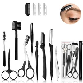 12 en 1Kit de Tijeras para el Cuidado de las Cejas, Kit de Corte de Cejas para Mujeres, Kit Multiusos de Aseo de Cejas, Incluye Afeitadora Recortadora Facial, Maquinillas de Afeitar Faciales, Cepillo para Cejas, Tijeras para Cejas, Pinzas