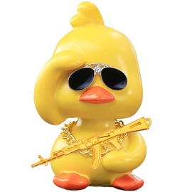 wonuu Bobble Heads Ducks, Car Dashboard Decor Cute Yellow Shaking Head Duck Doll for Car Interior Ornament with Glasses, Necklace and Funny Accessories (Duck Right)