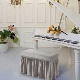 NICEEC Spandex Stretch Piano Bench Cover with Skirt Removable Ottoman Cover Rectangular Washable Stool Slipcover for Duet Piano Bench Seat Cushion Protector(Light Grey)
