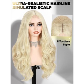 quickwig Blonde Wigs for Women and Girls Long Wavy Sun-kissed Blonde Wig 26 Inch Colored Wigs Heat Resistant Synthetic Middle Part Hair Wig for Daily Party Cosplay Use