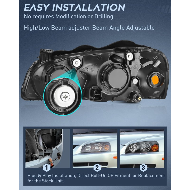 Nilight Headlight Assembly Compatible with 2004 2005 2006 Hyundai Elantra