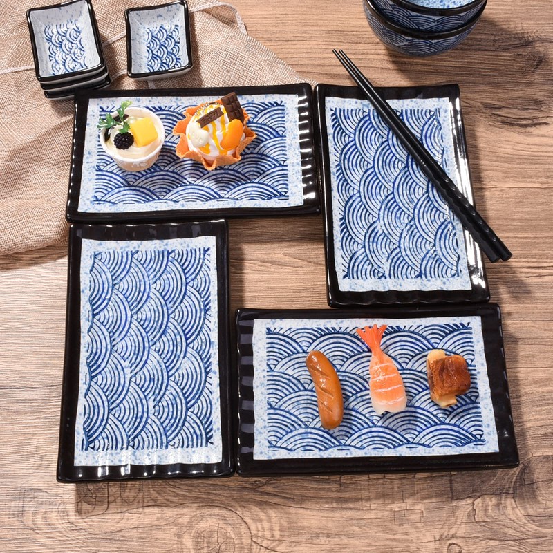 Cerficer Japanese 8 Inch Sushi Plates Blue Wave Cracker Tray
