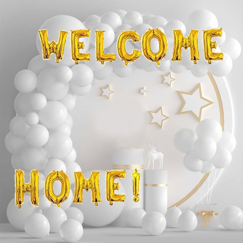 AnnoDeel 16inch WELCOME HOME Letter Balloons, Gold Alphabet Foil Mylar