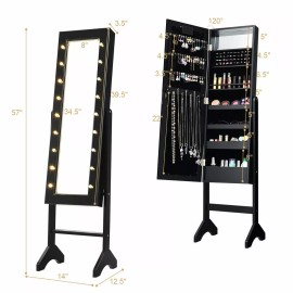 Unbranded Mirrored Jewelry Cabinet Armoire Organizer w/18 LED lights Black Christmas Gift