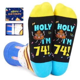HAPPYPOP 74th Birthday Gifts Ideas Socks - Best Socks for 74 Year Old Men Women, 74th Birthday Gifts for Him Her Elderly Blue