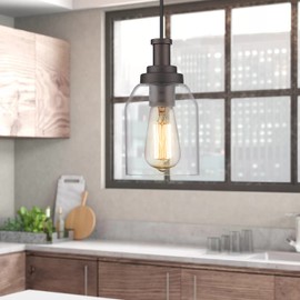 zeyu 2 Pack Farmhouse Pendant Light Fixtures, Industrial Hanging Light for Kitchen Island, Clear Glass Shade, Oil Rubbed Bronze Finish, ZG33M1L-2 ORB