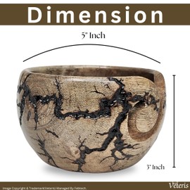 VETERIS Handcrafted Wooden Yarn Bowl - Large Decorative Lichtenberg Figure Crochet Bowl with Yarn Holder for Knitting & Crocheting