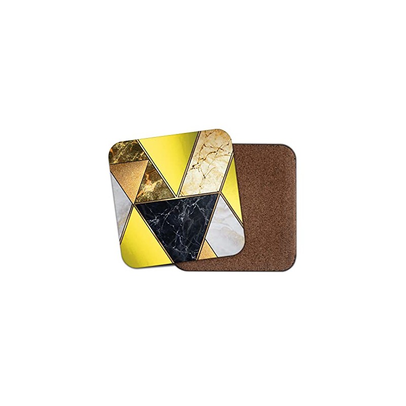 Square Single Coaster - Art Deco Yellow Marble Effect New