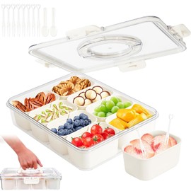 MCSWSEE Recipiente con Compartimentos, 8 Compartimentos Contenedor de Plastico con Tapa y Asa para Comida, Contenedor de Caja para Aperitivos, Bandeja de Aperitivos Portatil