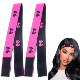 2 Pcs Wig Band,Adjustable Headband Edge Laying Band,Black Pink Bow Printed Bands,3cm Width Melt band,Elastic Melt Bands,for Women Men Lay The Edge Of Natural Hair And Hold The Wig in Place.
