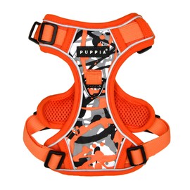 Puppia Abstract Dog Harness H Sturdy Adjustable Neck and Chest Reflective Paint Pattern Front and Back D-Ring for Small and Medium Dogs, Orange, Medium