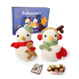 Fokauiwo Crochet Kit for Beginners with Easy Yarn(2 Pcs Christmas Snowman) - Beginner Crochet Kits for Absolute Starter Adults and Kids with Step-by-Step Video Tutorials