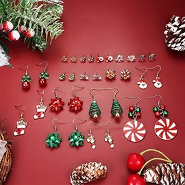 LOLIAS 16 Pairs Christmas Earrings Stud Dangle Earrings Set for Women Teen Hypoallergenic Snowman Santa Claus Christmas Tree Snowflake Jingle Bell Reindeer Earrings Christmas Holiday Jewelry Gift