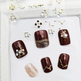 Gold White Nail Art Stickers 30 Sheets Flowers Different Bronze Lines Butterfly Star Rose Heart Shape, 3D Self-Adhesive Nail Decals for Women Girls Kids (Pack of 1)