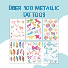 Papierdrachen 100 metallic tattoos for sticking, skin-friendly children's tattoos, mandala, cool designs, as a birthday gift or gift idea, vegan, made and tested in Germany