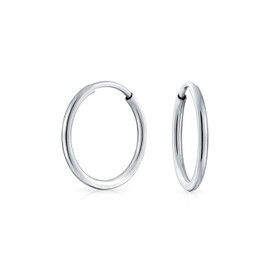 Thin Simple Minimalist Round Shaped Endless Continuous Tube Hoop Earrings For Women Teens .925 Sterling Silver .75 Inch Diameter