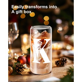 Monogrammed Glass Drinking Cup With Lid Straw Gifts For Teen Girls Cute Customized Mug Gift For Her Iced Glass Tumbler Initial Cup Retirement Gift Must Haves For Women Apartment Essentials