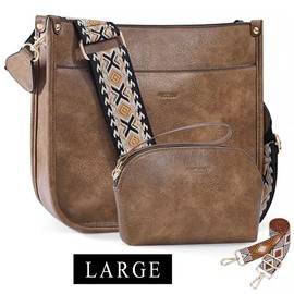 HKCLUF 4055 Women's Fashionable Crossbody Bag Purse For Women Leather Handbag Wallet Set Waterproof Women Crossbody Bag With 2count Adjustable Guitar Strap Perfect:_Caramel Brown