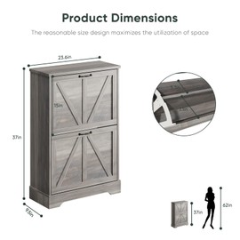 Smart FENDEE Shoe Cabinet, Shoe Storage Cabinet with 2 Flip Drawers, Narrow Shoe Cabinet Storage for Entryway, Farmhouse Shoe Organizer Cabinet with Wooden Feet, Slim Shoe Rack Cabinet, Gery