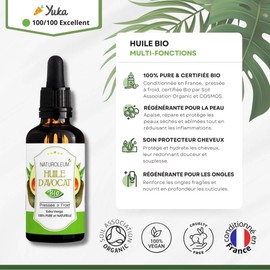 Organic Avocado Oil - Cold Pressed, Organic Certified - Oil for Anti-Ageing, Naturally Moisturising for Face, Skin, Hair, Nails and Body (100 ml)