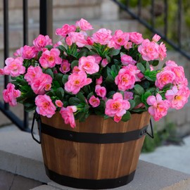 HyeFlora Artificial Faux Outdoor Flowers Plants for Spring Summer Decoration, Fake Silk Camellia UV Resistant Look Real for Planter Outside Front Door Porch Patio Balcony, 3 Bundles