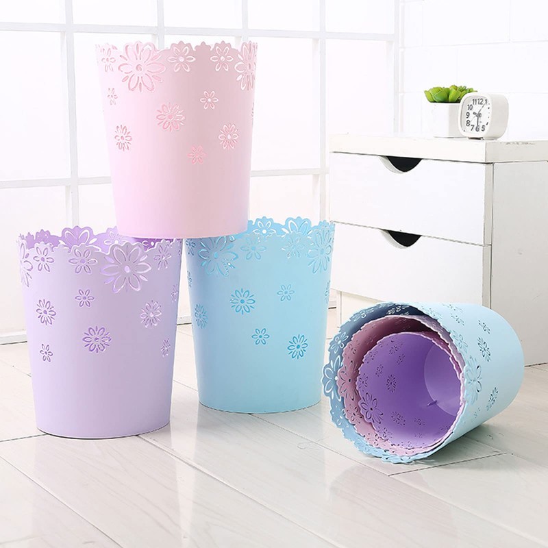 Scakbyer Wastebasket, Hollow Flower Shape Plastic Lidless Wastepaper Baskets Trash