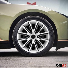 OMAC - Gray with Black Hub Caps 15 Inch Set of 4, Tapas para Rines 15, Premium Wheel Covers 15 Inch, R15 Rim Cover Set, Snap On Durable Car Replacement Exterior Accessories
