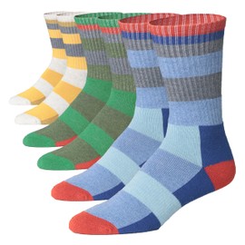 JAMES FIALLO 3 Pairs Unisex Wool Blend Dynamic Color Trio Green Yellow Blue with Vibrant Shapes Cushioned Crew Socks, RHK01-L-T1