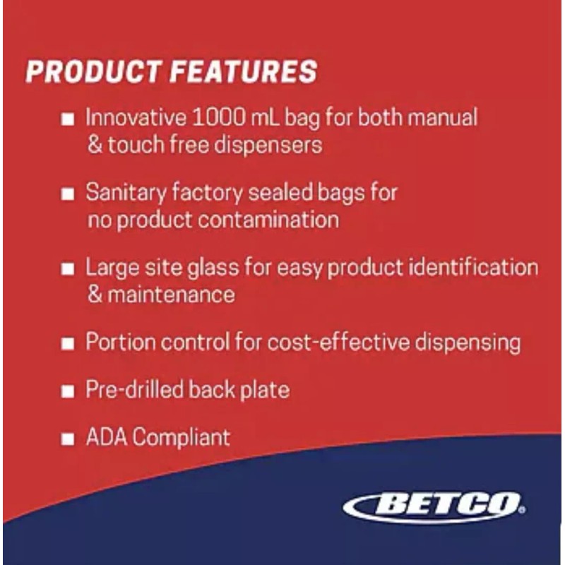 Betco Clario Universal 91819-00 Wall Mounted Hand Soap Dispenser (Lot