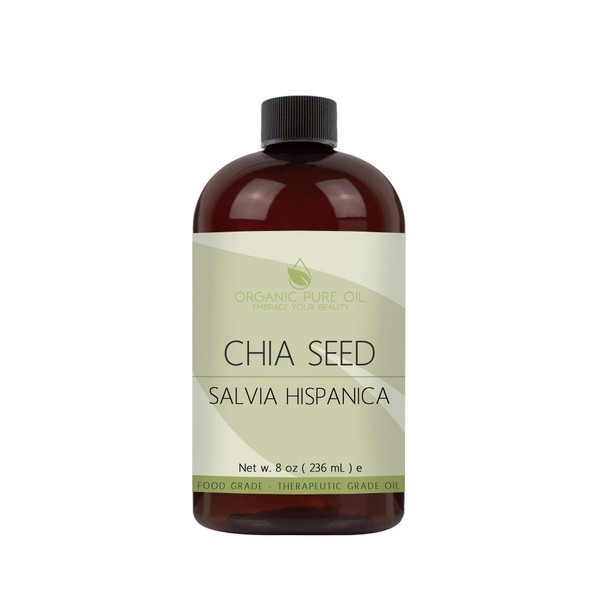 Chia Seed Oil - 100% Pure, Unrefined, Cold Pressed, Non-GMO, Vegan, Extra Virgin, Premium Therapeutic Grade Carrier Oil for Skin, Hair, Nails, Body, Cuticles, Eyelashes, Eyebrows - 8 oz - Hydrating, Moisturizing, Nourishing