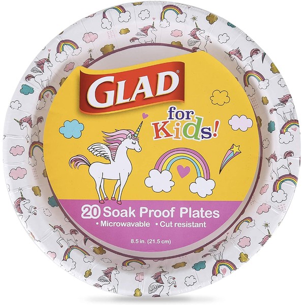 Glad for Kids Unicorn Paper Plates, 20 Count - White