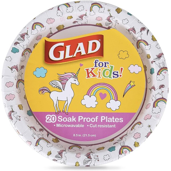Glad for Kids Unicorn Paper Plates, 20 Count - White Paper Plates with Unicorn Design for Kids Heavy Duty Disposable Paper Plates for Everyday Use and All Occasions, 8 1/2 Inch