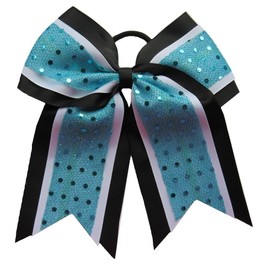 "Handmade" NEW "CONFETTI Aqua Black" Cheer Bow Pony Tail 3" Ribbon Hair Bows Cheerleading