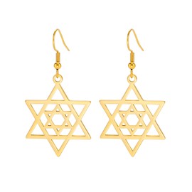 Vintage Silver Jewish Star of David Dangle Earrings Charm Jewelry Gift for Women (gold)