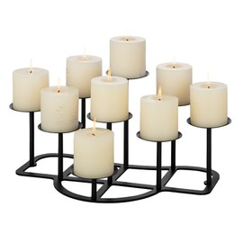 9 Arms Black Candelabra for Inside Fireplace - Metal Candle Holder for Tealight Pillar Candles Stand Iron Table Centrepiece Mantle Floor Decor