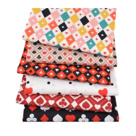 CraftsFabrics 6Pcs Poker Hearts Clubs Diamonds Spades Fabric 100% Cotton 50x40cm Wide Fat Quarter Bundle for Quilting, Scrapbooking, Patchwork, DIY Projects